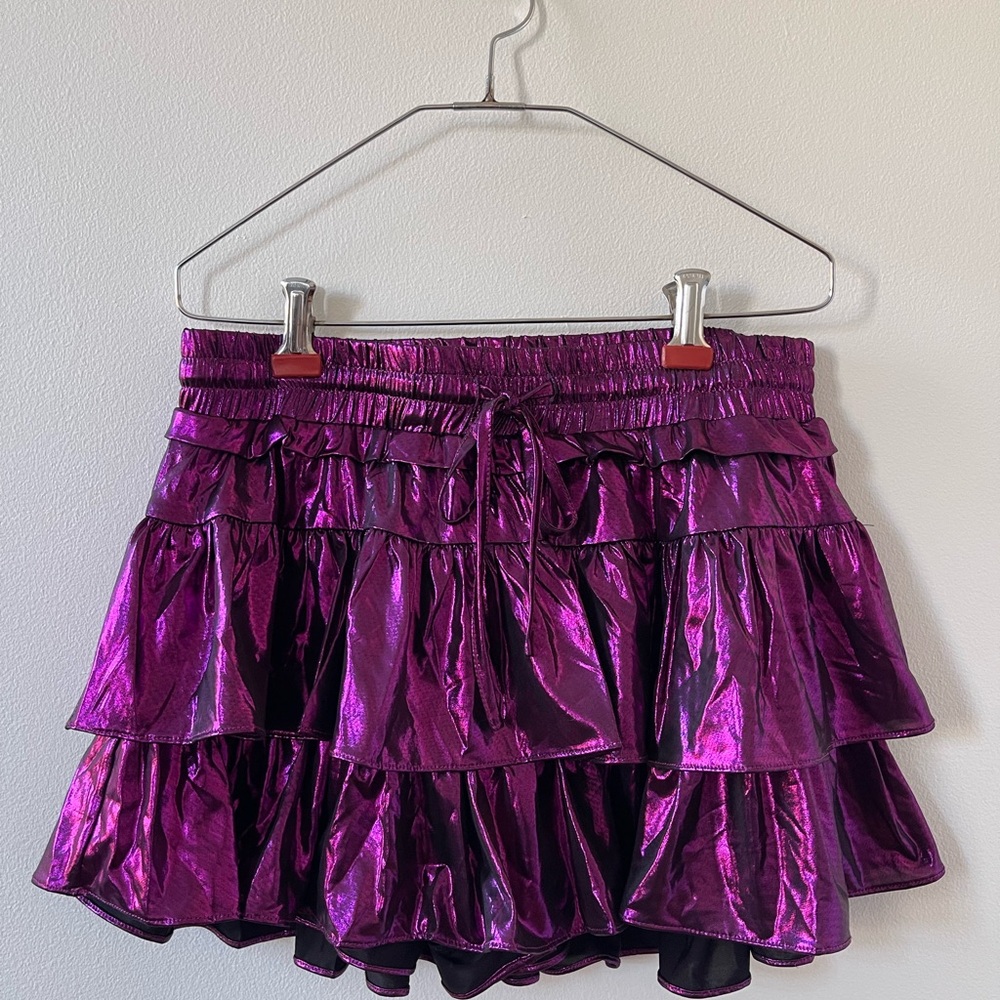Y2K Emo Metallic Purple Ruffle Mini Skirt (Built in shorts!)